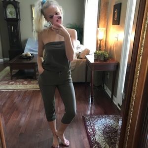 Army Green Strapless Jumpsuit (cropped leg)